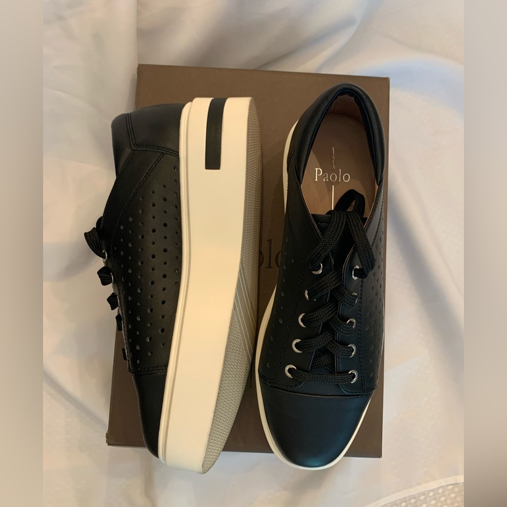 Libra Paolo Black Leather Lace Up Women’s Fashion Sneakers Size 91/2 M